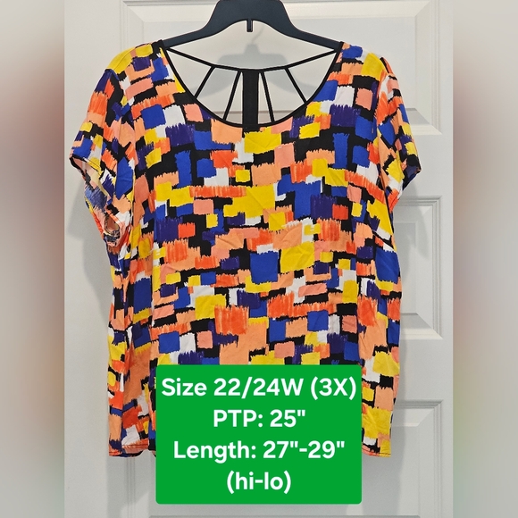 Cato Tops - Cato Short Sleeve Graphic Hi-Lo Blouse, EUC, Size 22/24 (3X)